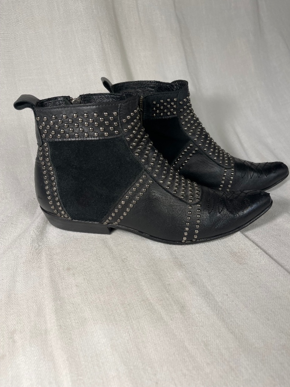 Anine Bing Charlie Boots in black leather with silver studded